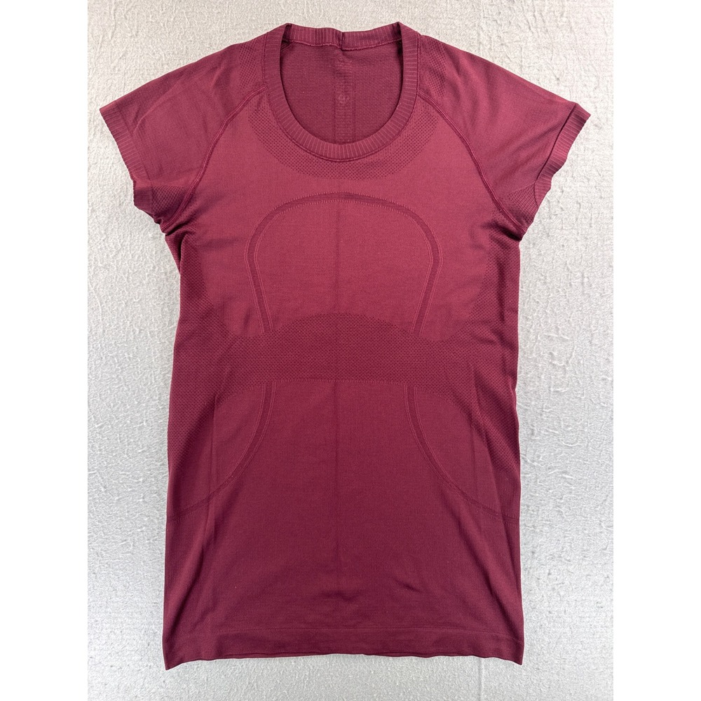 Lululemon Swift Stride Short Sleeve T-Shirt Burgundy Training Top Womens Size 8